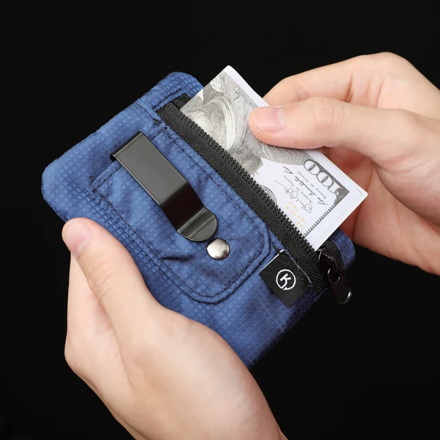Mini portmonetka na monety Prosta portmonetka z zamkiem błyskawicznym i klipsem do paska Niepleciona torba na pieniądze z blokadą RFID na gotówkę i monety