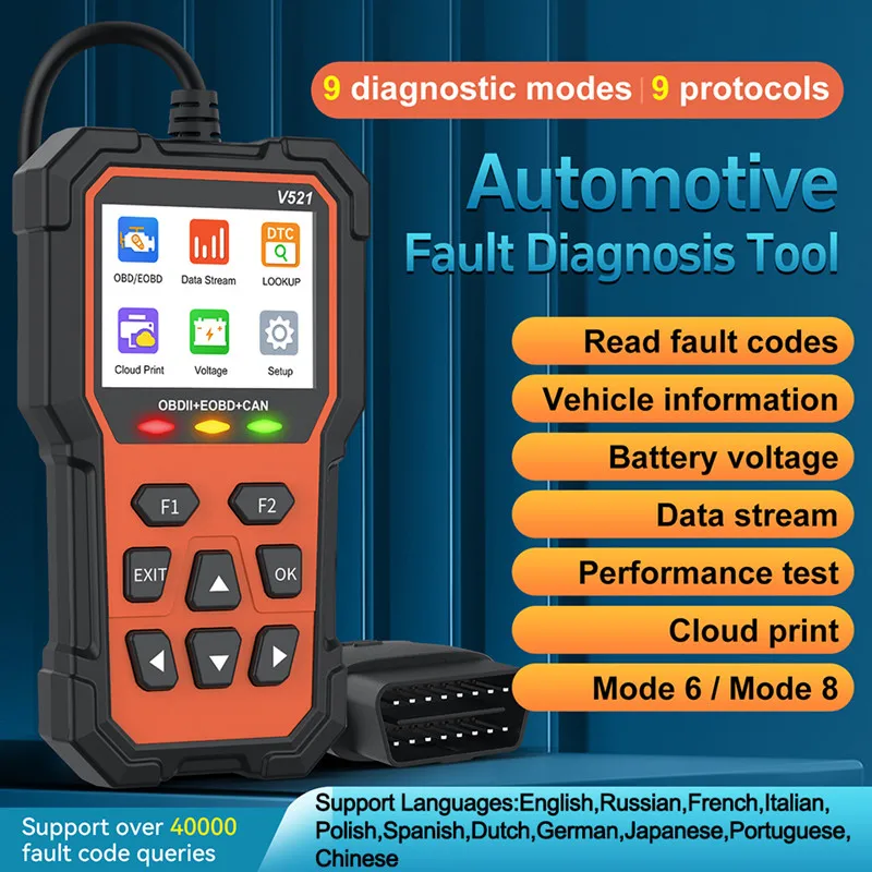 V521 v309 OBD2 Scanner Live Data Professional Mechanic Diagnostic Code Reader Tool Check Engine Light Battery Voltage Testing