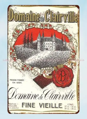 office art French Wine Label Domaine de Clairville Fine Vieille metal tin sign