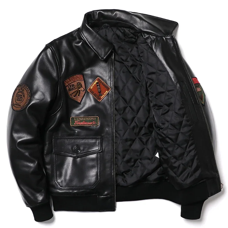 2025 New Embroidery Sheepskin Jacket Men\'s Natural Genuine Leather G1 Air Force Pilots Coat Thicken Warm Soft Clothes