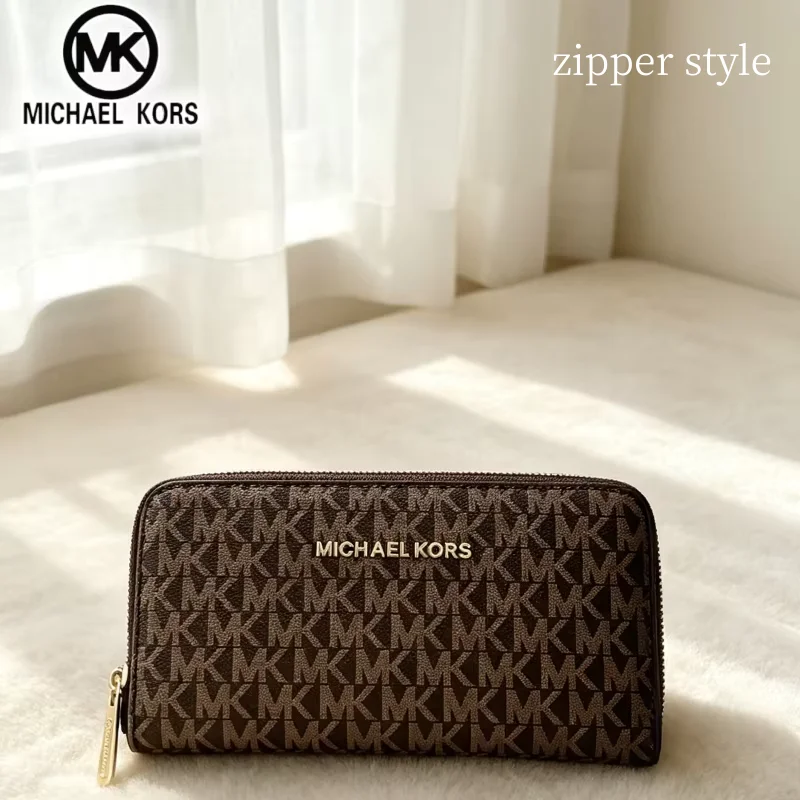 MICHAEL KORS New Women's Fashion Leisure Long Double Zipper Wallet MK Large Capacity Multi functional Women's Wallet Card Bag