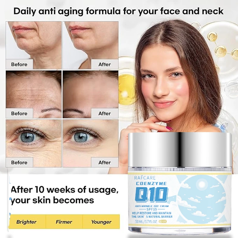 50ML Coenzyme Q10 Day Cream with Collagen - Anti-Wrinkle Firming Moisturizing Skin Care Reduces Fine Lines for Healthy Skin