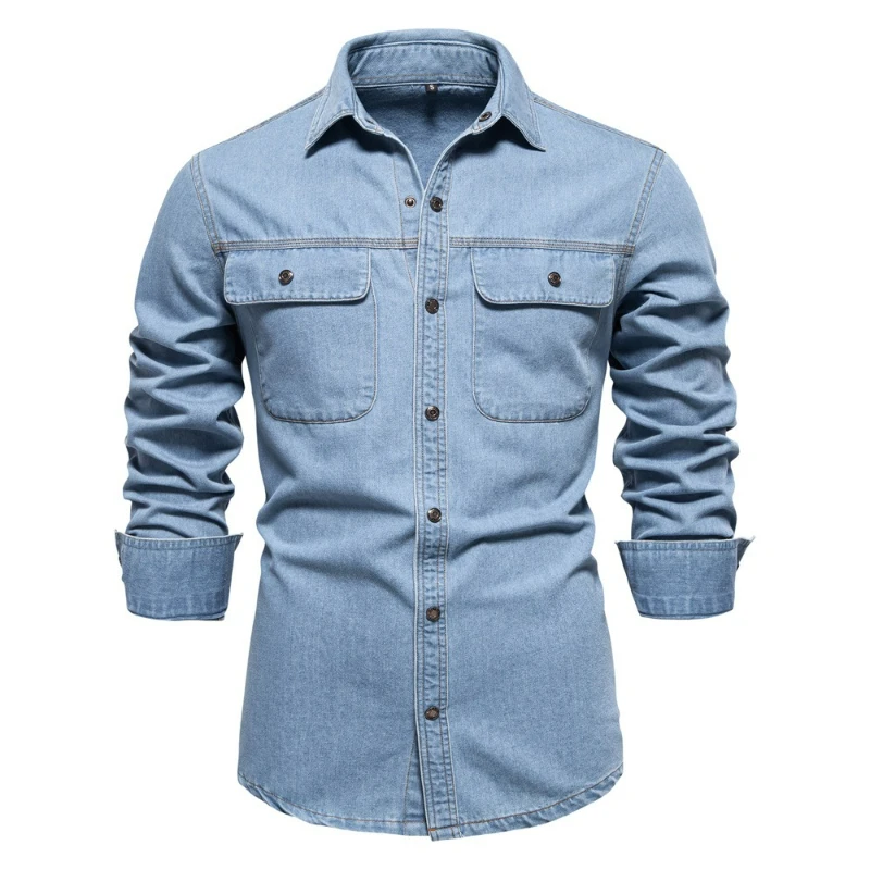 

Shirts Long Sleeve Men Cardigan T Shirt Single Breasted Denim Shirts Turn Down Collar Washed Blouses Business Male Autumn