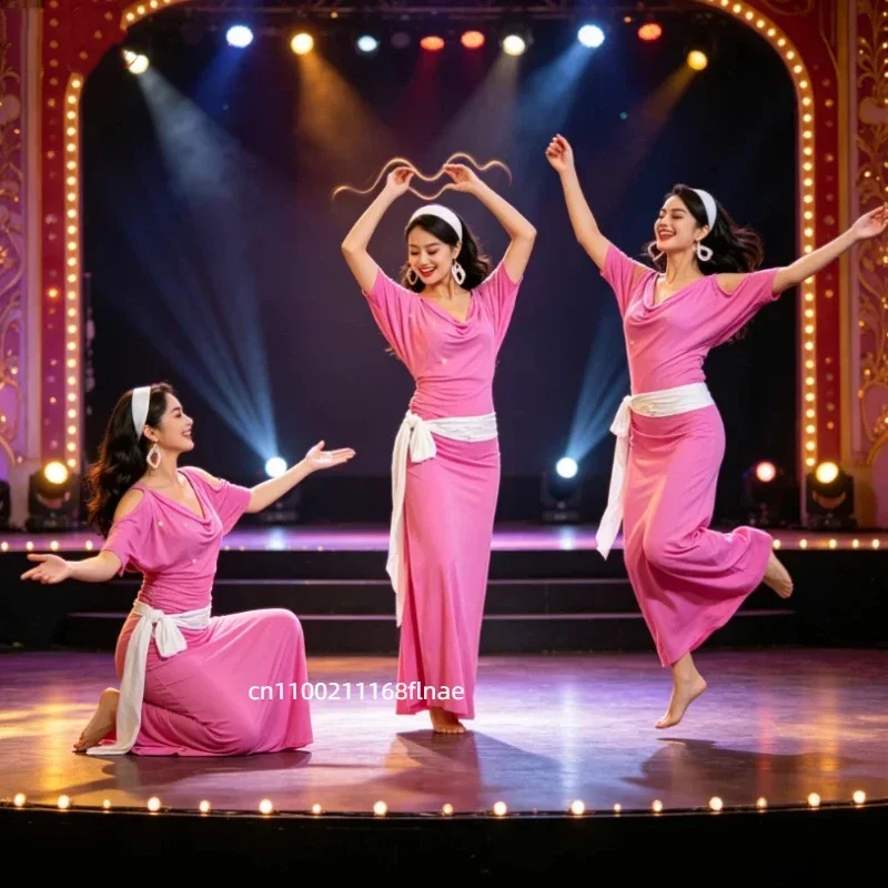 New Women Oriental Belly Dance Practice Robe Classic Color Folk Dance Dress Stage Performance Costume For Dancers