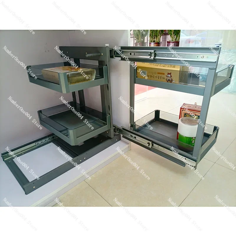 Cabinet Corner Full Pull Out Small Monster Pullout Kitchen Built-In Tempered Glass Drawer Organizer