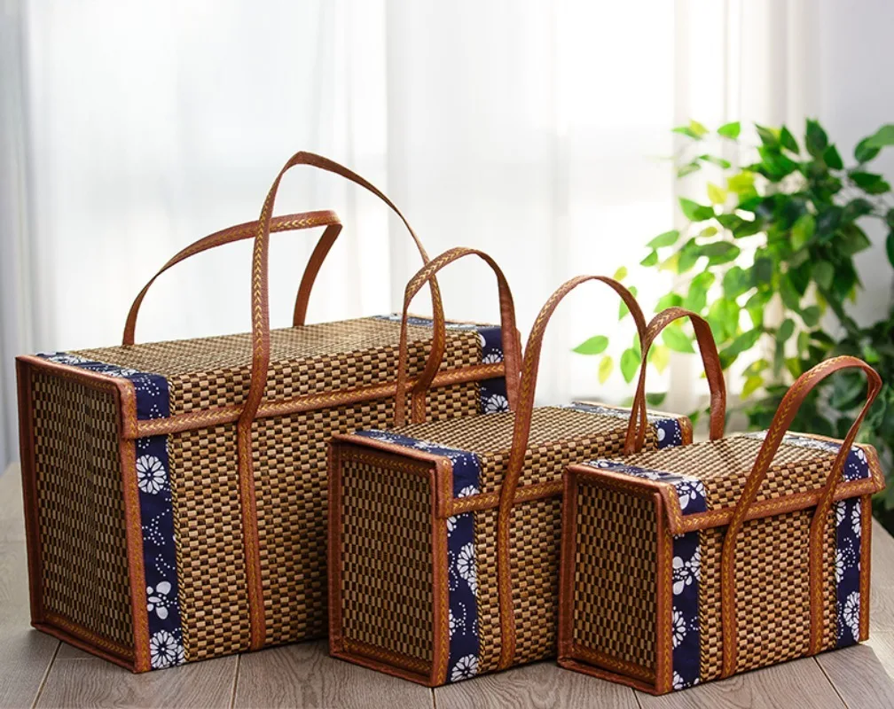 Portable Orchid Cloth Bamboo Woven Bamboo Basket New Year Goods Large Package Gift Box Egg Fruit Hairy Crab Basket