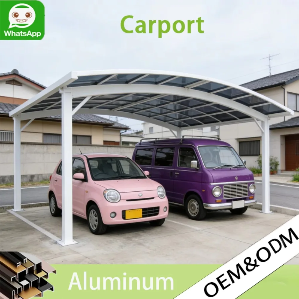 

2 Car Aluminum Carport Polycarbonate Roof Waterproof, Heavy Duty Outdoor Parking Canopy Garage Shelter for Residential Driveway