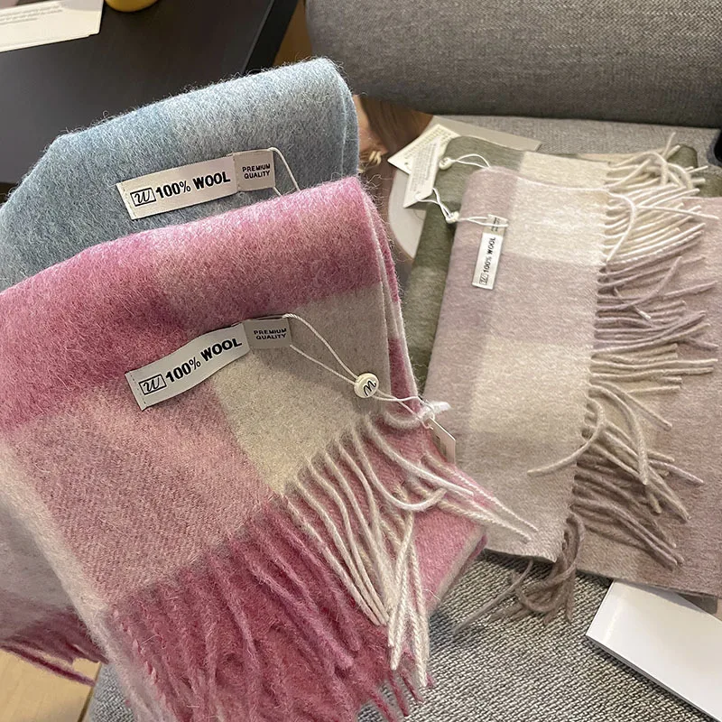 

Women's Winter Scarf Wool Checkerboard Checkered Simple Winter Versatile Warm Scarf For Girls Korean Style Scarves For Students