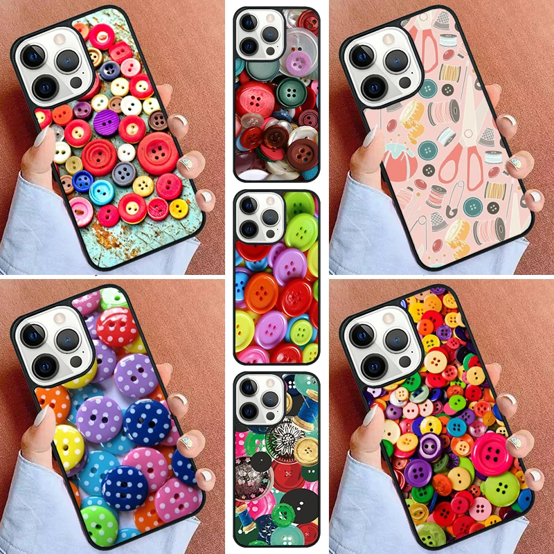 Sewing Scissors Buttons Phone Case For iPhone 16 15 14 Pro 11 13 12 Mini Max SE 2020 6 7 8 Plus Cover Capa