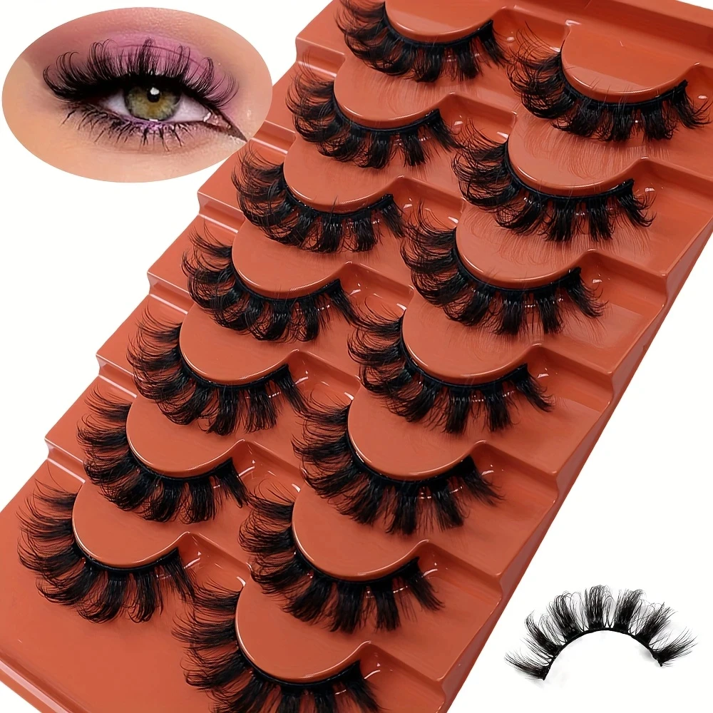 7 paia di soffici ciglia finte ricce 8D, ciglia 3D spesse a strisce sottili da 20 mm, forma unica e aspetto naturale