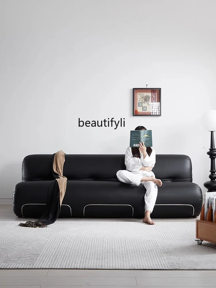 French Retro First Layer Cowhide Designer Model Living Room Combination Mid-Ancient Style Light Luxury Double Three-Seat Sofa