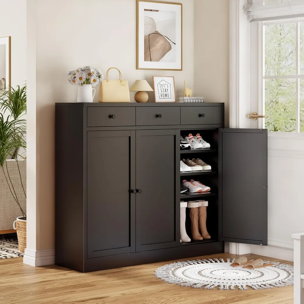 Quality productShoe Storage Cabinet with 3 Doors, Metal Shoe Cabinet with Drawers, Freestanding Shoe Rack with Adjustable Shelve