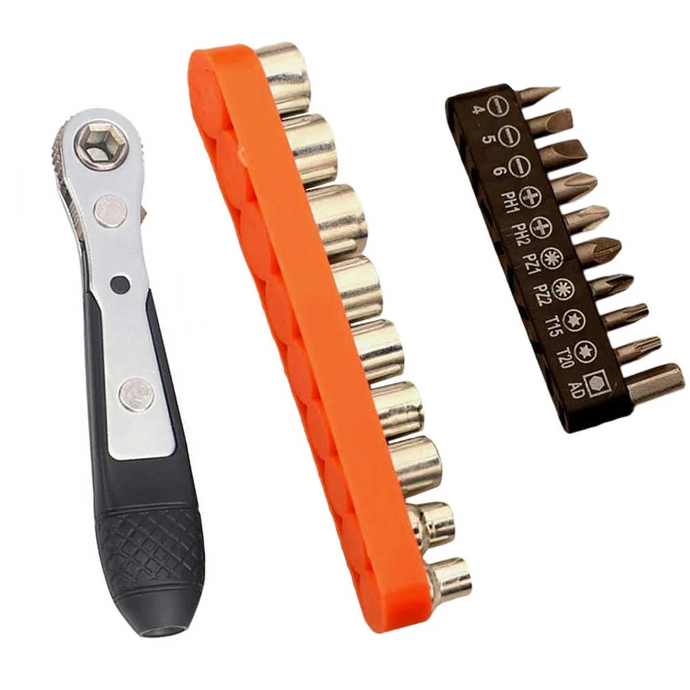 Quick Ratchet Screwdriver Wrench Socket Kit 5-13mm 1/4inch Driver Screwdriver Cross Bits T10/T20 Hand Tools
