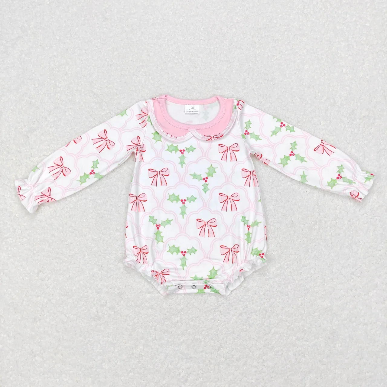 Wholesale Baby Girls One Piece Newborn Toddler Pink Romper Kids Children Long Sleeves Infant Christmas Bow Jumpsuit