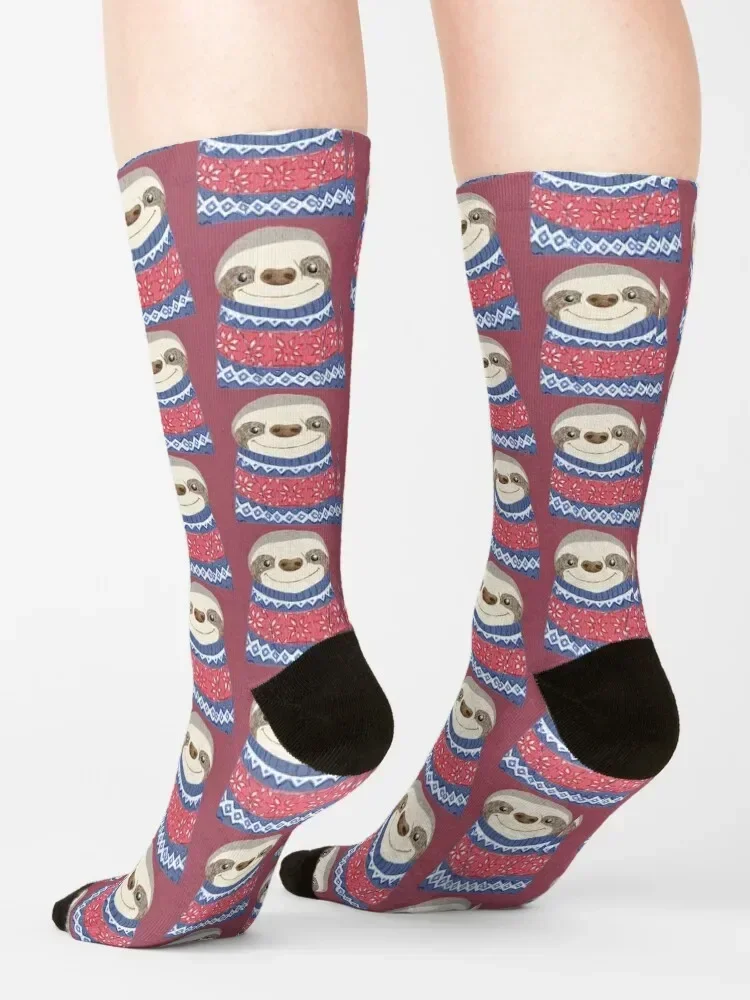 Sloth in a Christmas Jumper Socks new year retro Designer Man Socks Women's