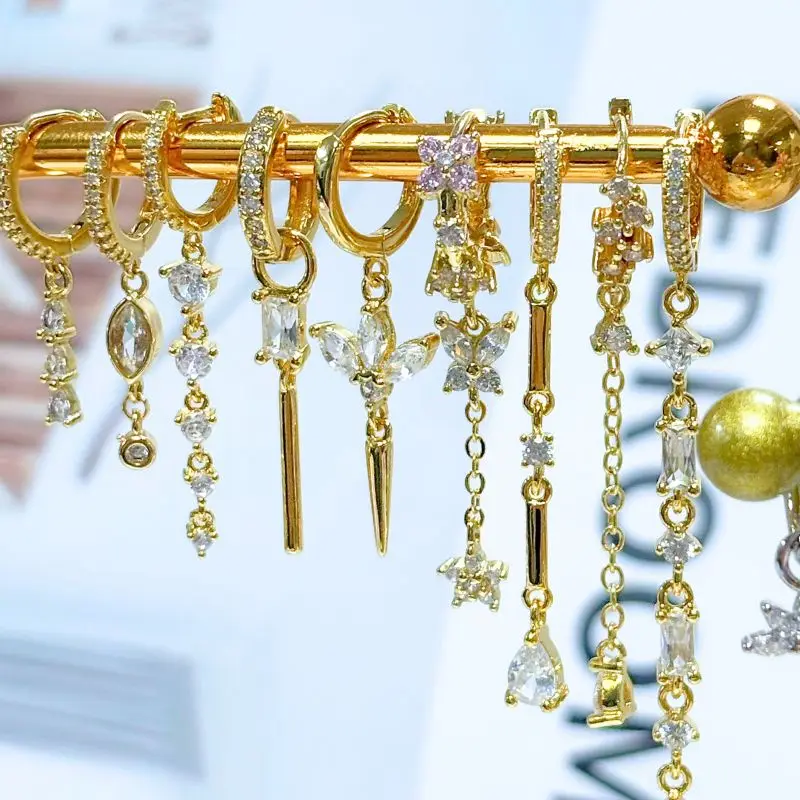 FRAUEN 925 Silber Nadel Wasser Tropfen Geometrische Zirkon Weiß Zirkon Kristall Blumen Anhänger Creolen Mode Hochzeit Schmuck – Detail 8