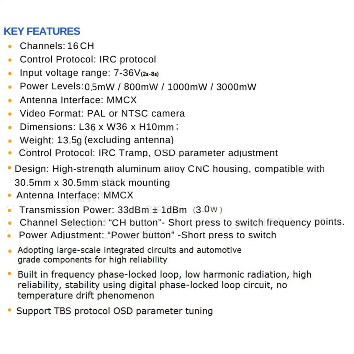

~【A473Z】1.4G 1.5G 1.6G 3W VTX 16CH High Power FPV Audio Video Transmitter NTSC/PAL for FPV Long Range RC Drone