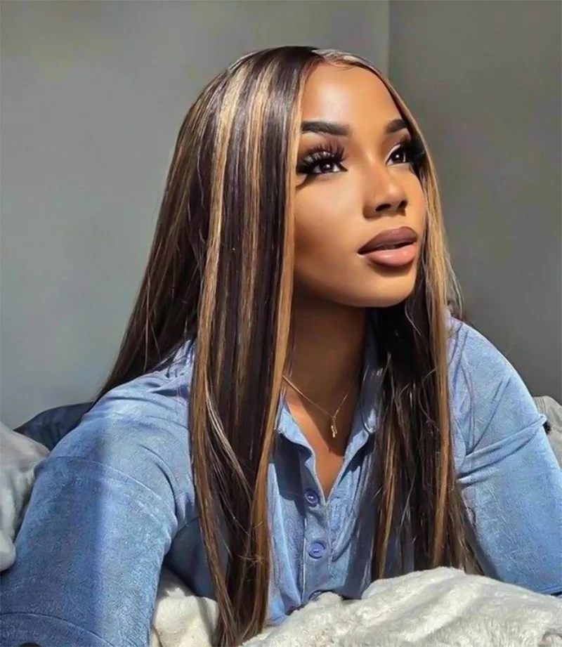 13x6 hd lace frontal human hair wig for women choice Brazilian 40 inch lace front Highlight colored bone straight wigs on sale