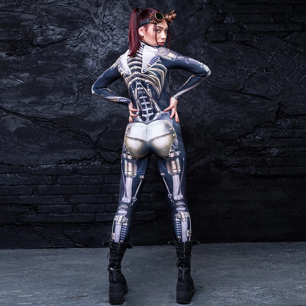 Halloween Asszony Gépember Komikus bodysuit 3D Bennyomás zentai skintight Mozidarab cosplay Első lépés Estély Avatás stv Ingujj kezeslábas