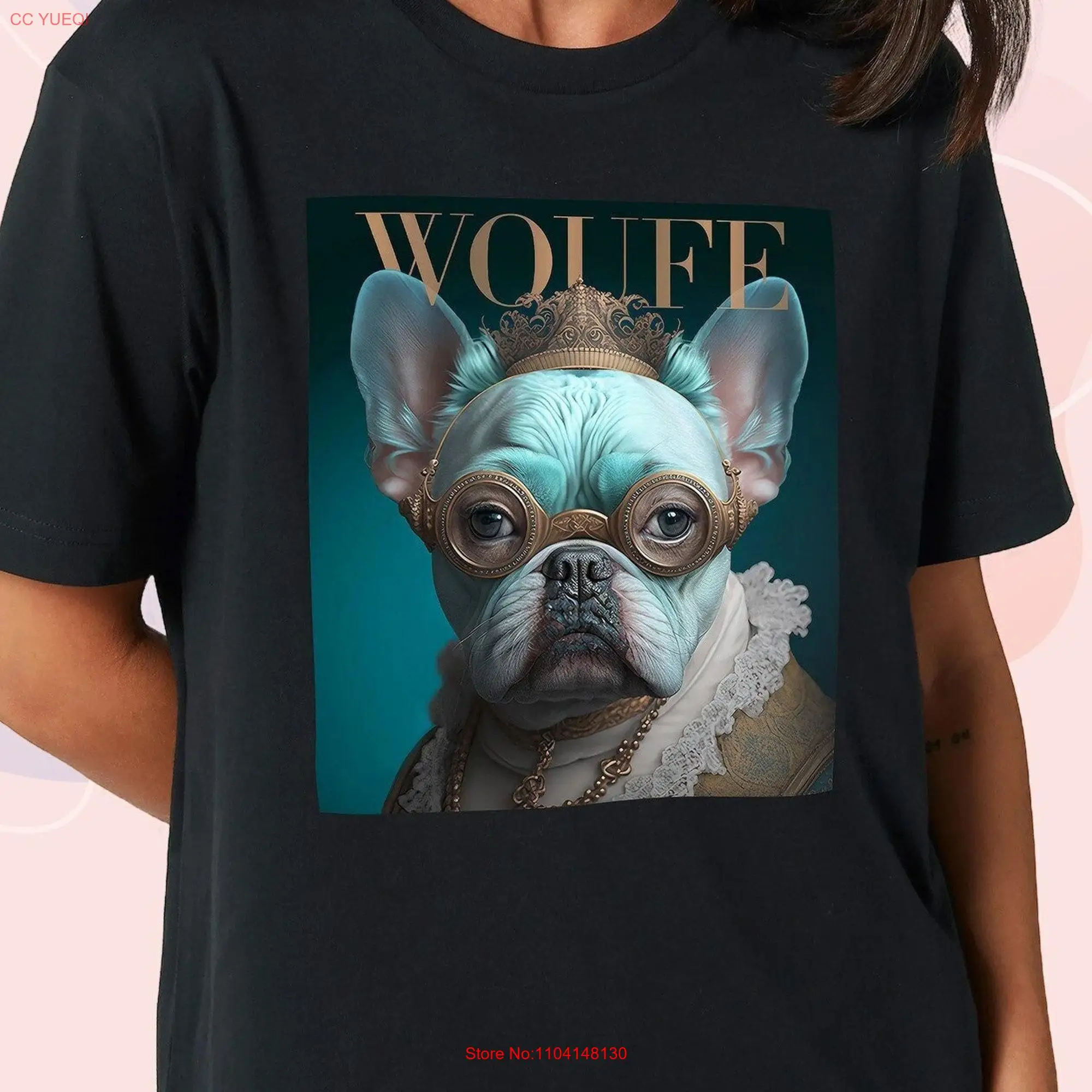 Fashion French Bulldog t shirt Dog lovers mom Woufe design Oversize tee for Fuser DOGAILAND long or short sleeves