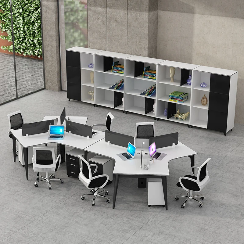 

Modern Organizer 120 Degree Senior Staff Desk L-shaped Wooden Corner Computer Desk