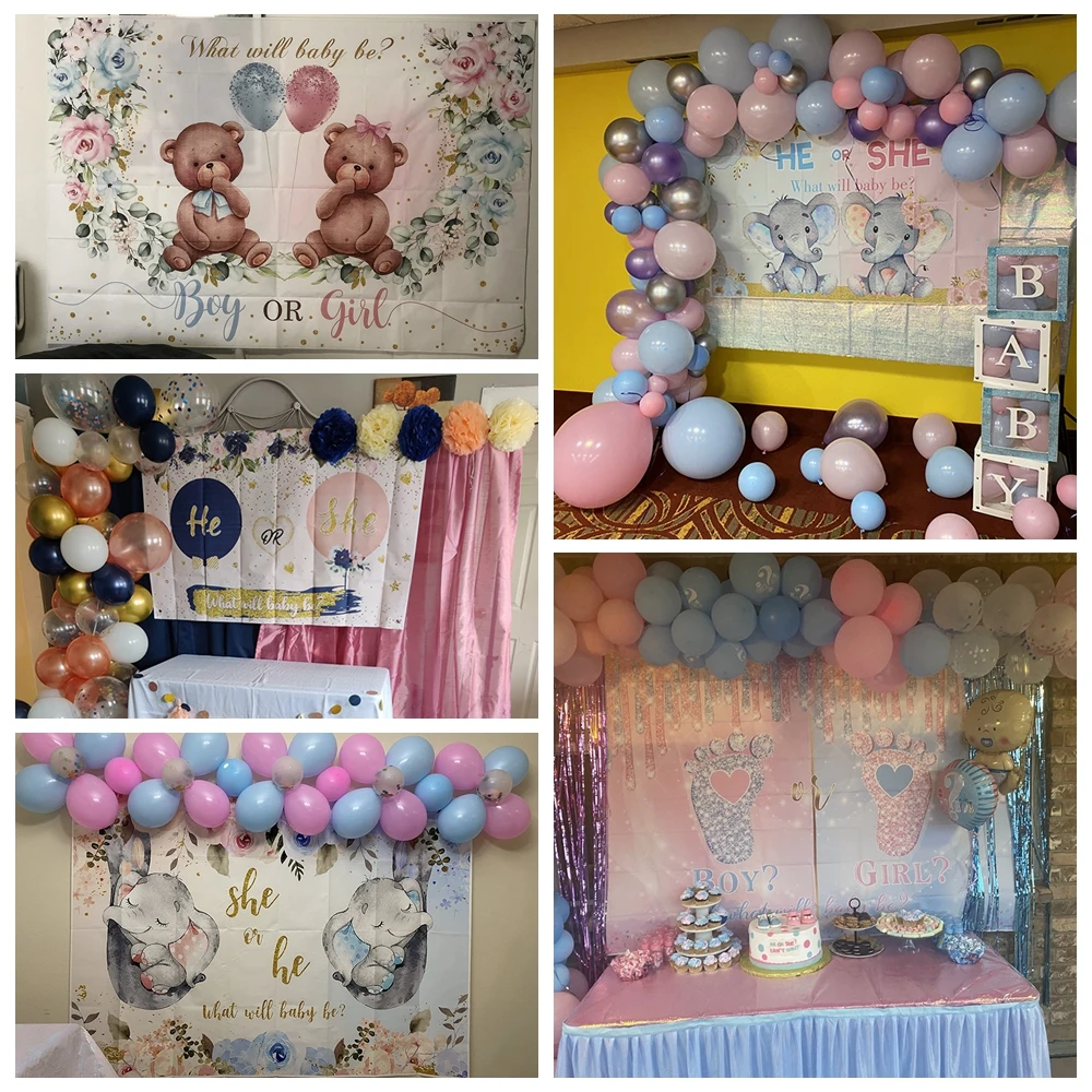 الجنس تكشف خلفية صبي أو فتاة دش حفلة هو أو هي الفيل الدب بالون التصوير خلفية ديكور راية صور الدعامة