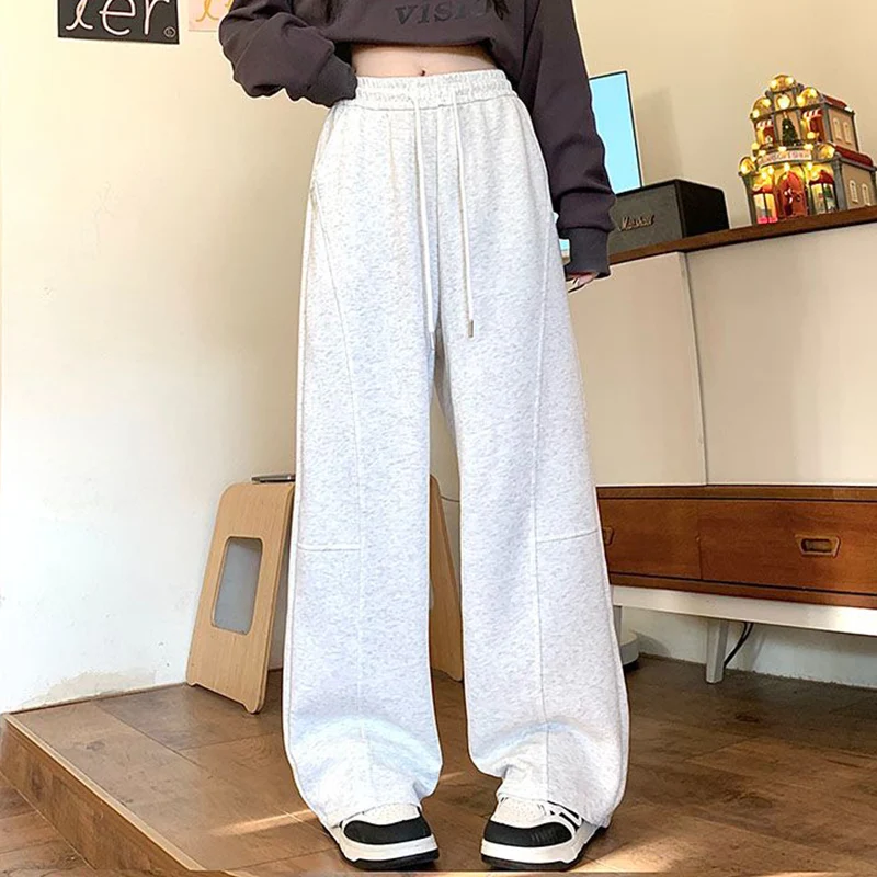 Hot Sale Female Thin High Waist Sweatpants Girls Korean Fashion Long Pants Female Casual Solid Wide Leg Trousers