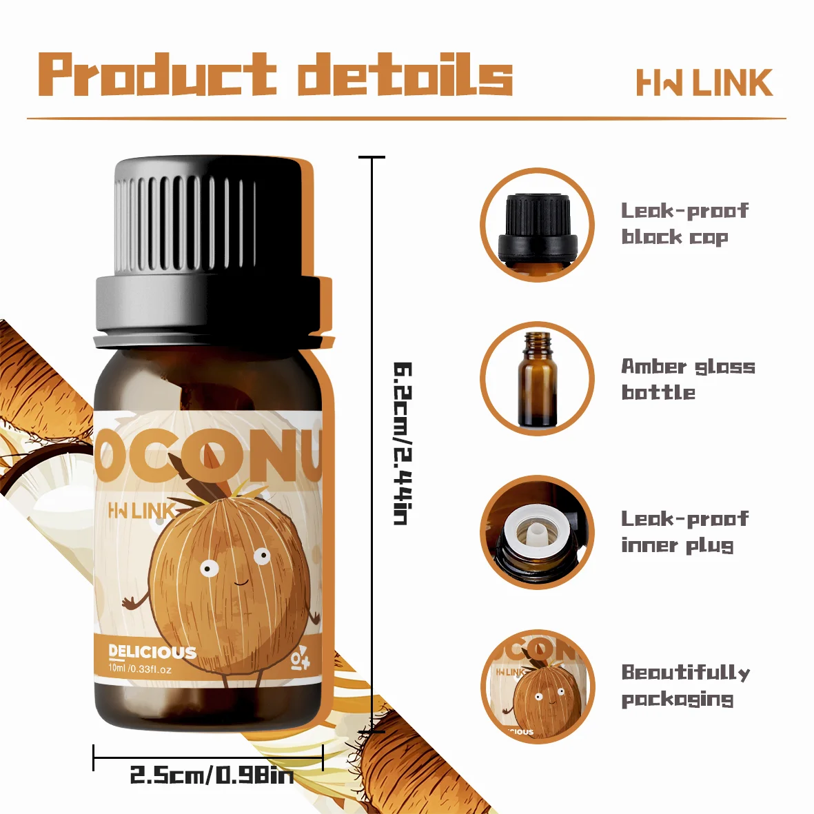 10ml น้ํามันหอมระเหยมะพร้าว Noix De Coco Parfun น้ํามันหอมระเหย Coco น้ําหอม Skin Care นวด Body Oil สําหรับเทียน,น้ํามันหอมระเหย