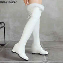 2025 Autumn Winter Women Over The Knee Boots Fur Women Boots Platform Lnternal Increase High Heels Ladies Thigh High Boots 33-44