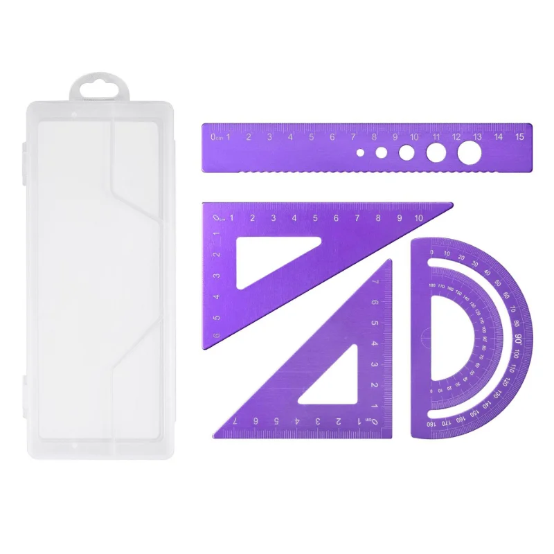 4pcs/set Aluminium Ruler Set Metal Geometry Maths Drawing Compass Stationery Rulers Mathematical for School