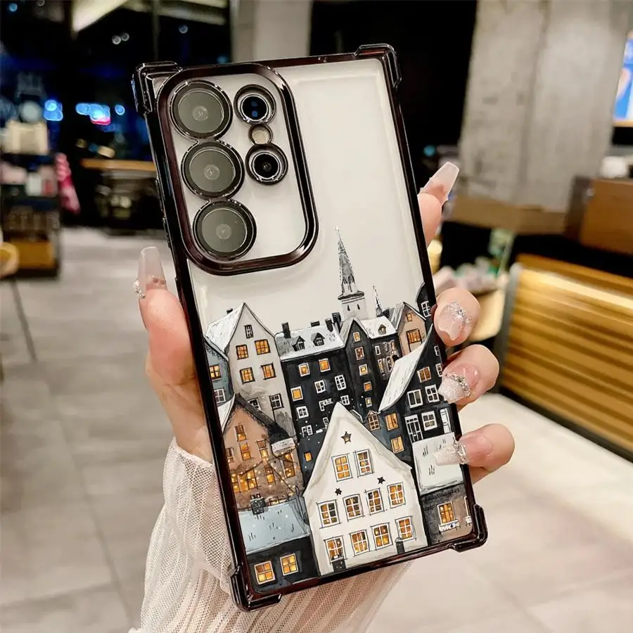 Casing Penutup Ponsel Lembut untuk Samsung Galaxy S23 S20 FE S21 Plus S22 Ultra S25 Edge S24 Selamat Natal Salju Musim Dingin