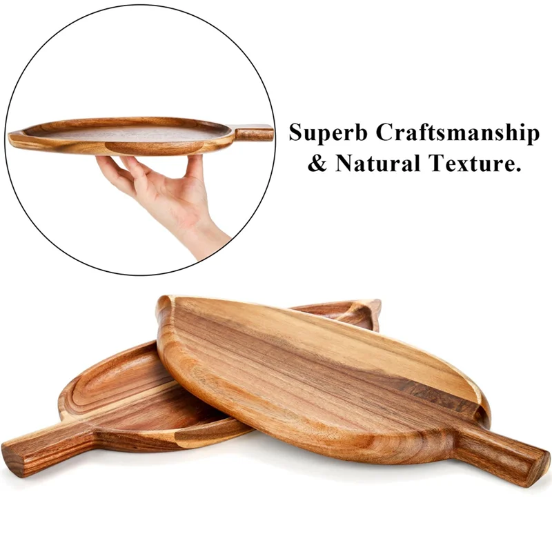 

2 Pc Wood Serving Platters,13 Inch X 5.5 Inch Leaf Shaped Food Serving Trays For Entertaining,Small Cheese Platter Board Durable