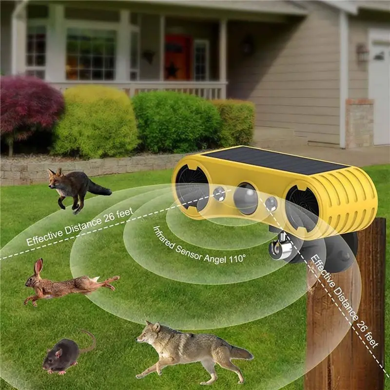 ABKJ-4X Solar Motion Sensor Alarm, Outdoor Warning Light,13 Sounds Security Alert System Animal Repeller For Farm Yard Barn
