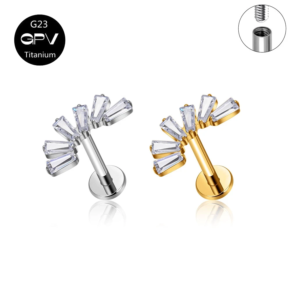 

G23 F136 Titanium Earbone Nail Square 5A White Zirconia Women's Perforated Jewelry Luxury Earbone Nail Nose Nail Lip Nail