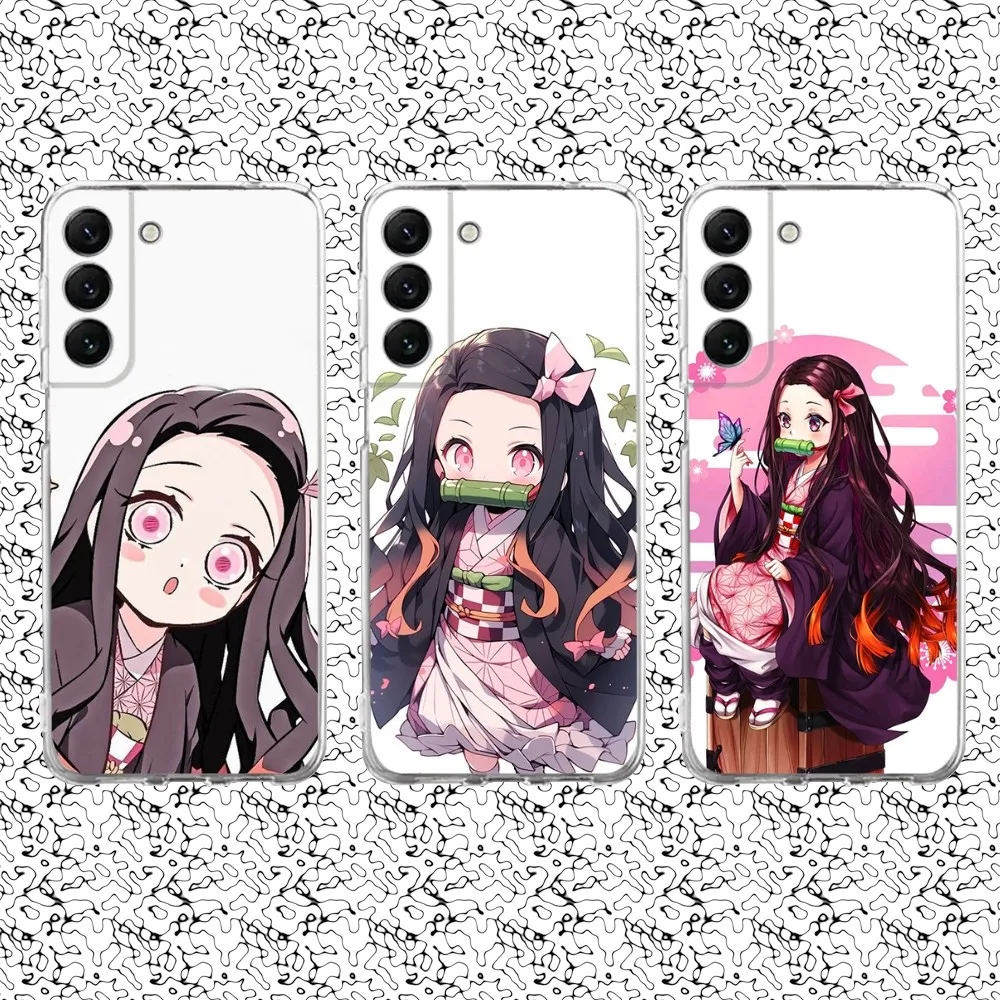 Cute N-Nezuko K-Kamado Phone Case Silicone For Samsung S30,S23,21,22,20 Ultra,S20 FE lite,S10,9,PIus Note20ultra Cover Clear