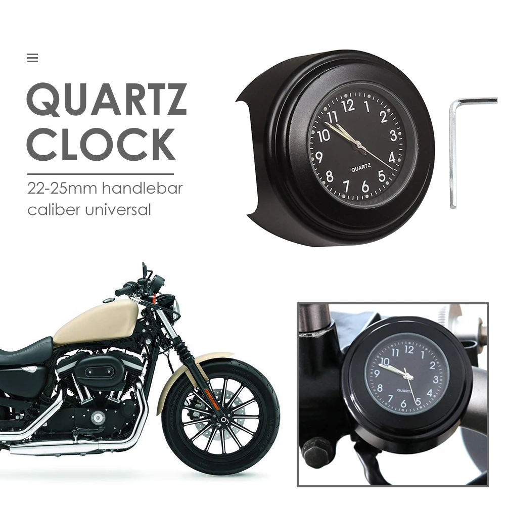 22-25mm Multi-functional Dia Motorcycle Handlebar Mount Clock Durable Practical Classic Waterproof Luminous Quartz Watch