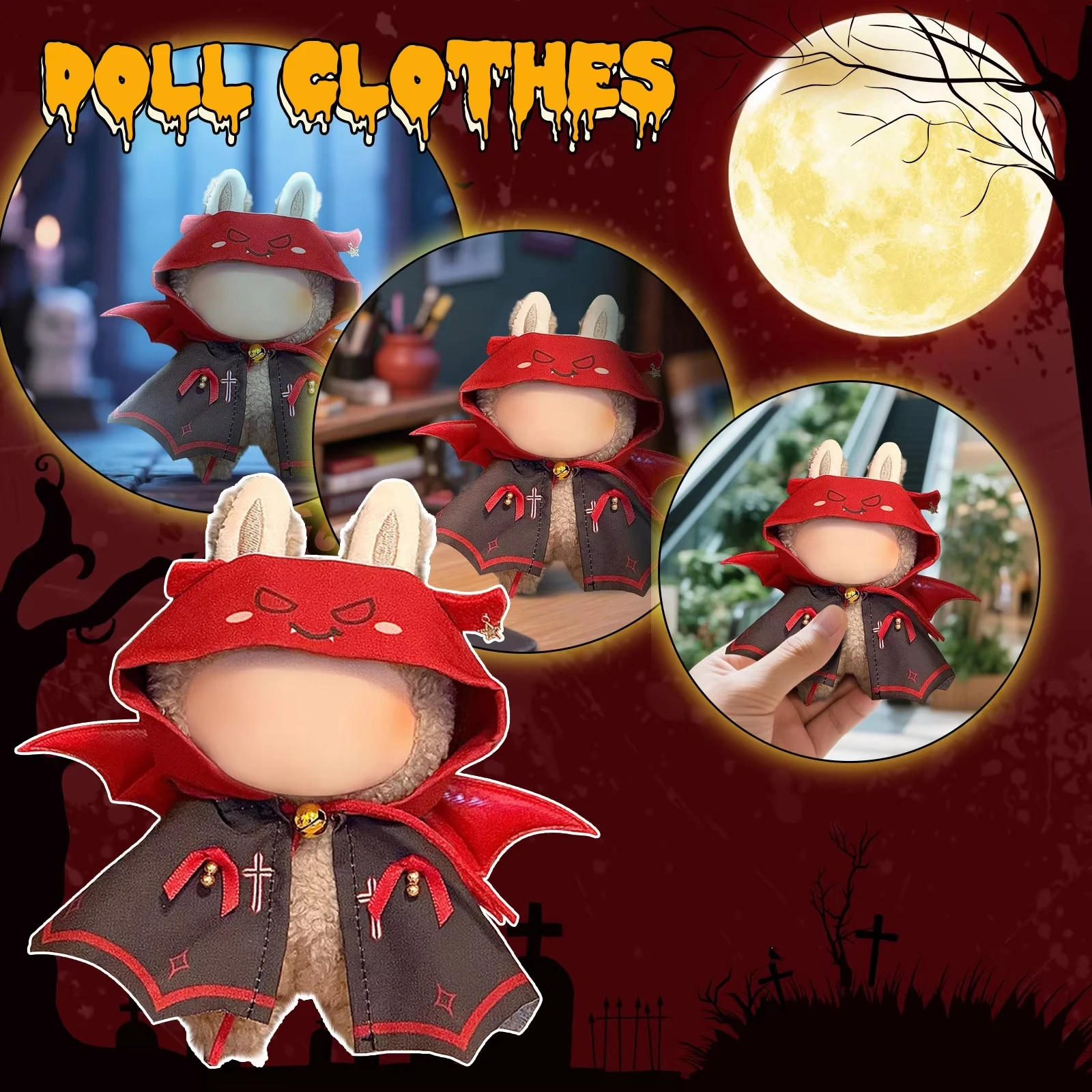 15 17cm For Labubu Doll Angel Demon Wing Outfit Clothing Chiffon Skirt Pumpkin Halloween Decoration Dollhouse Gift Accessories