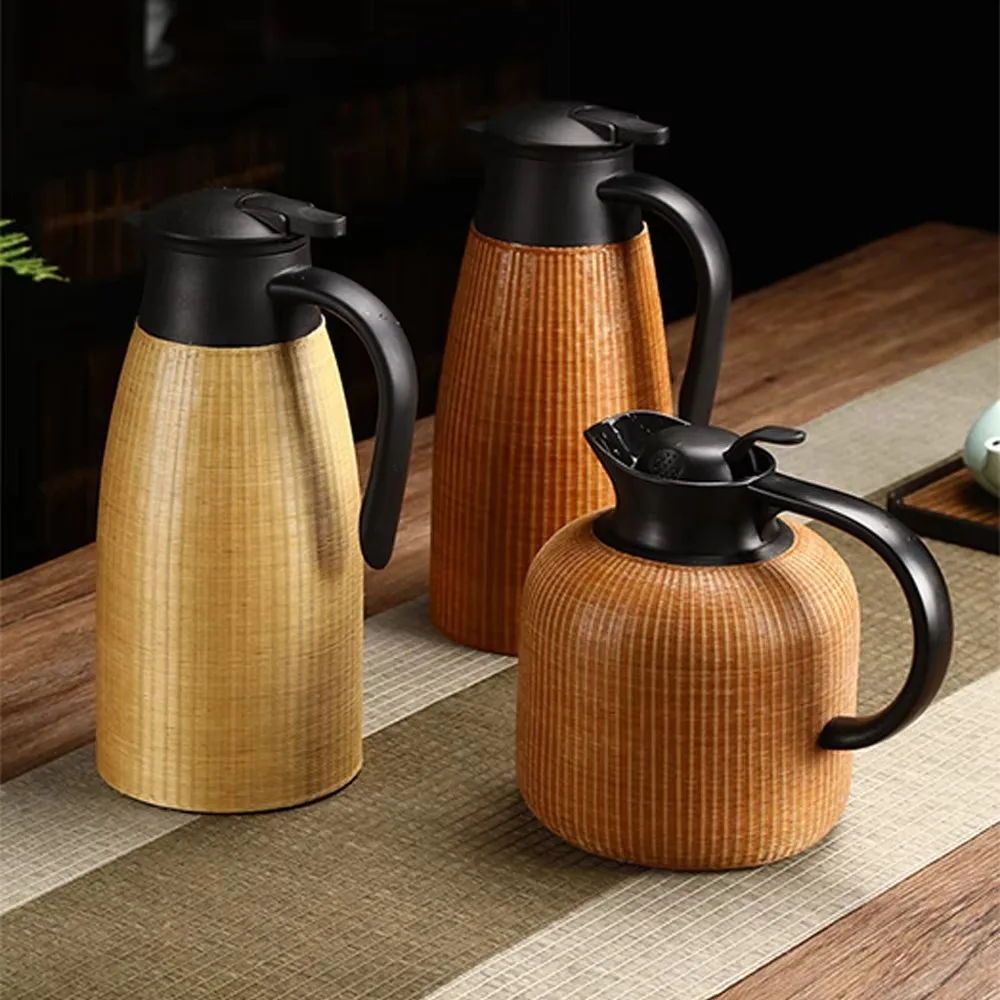 hot-selling can be customized for home use, beautiful large-capacity teapot drinking pot hotel, pure hand-woven bamboo therm