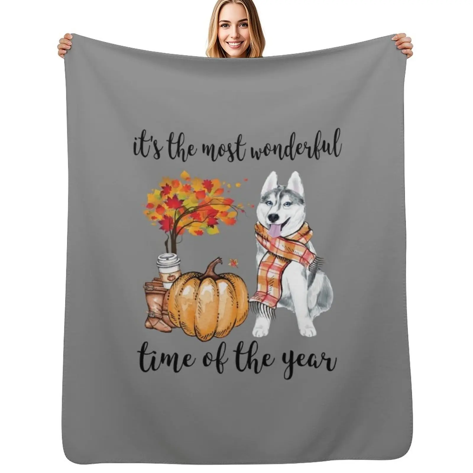 Husky and Autumn Throw Blanket Soft Breathable Blanket for Night Sleeping