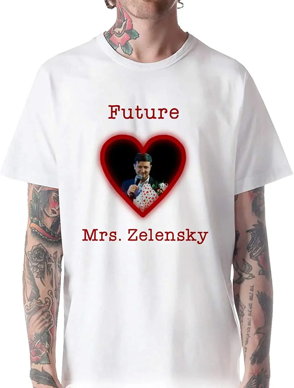 I Love Zelensky Heart Future Ukraine Wife T-Shirt Funny Top Tee Shirt Men's 100% Cotton Casual T-shirts Loose Top Size S-3XL