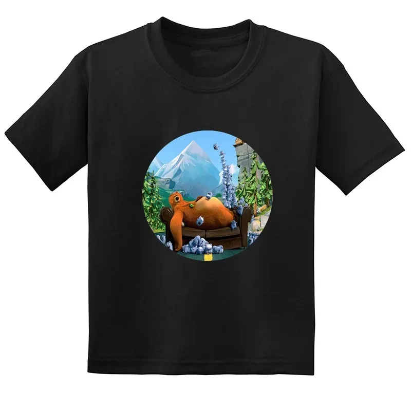 Kids Funny T shirt Sunlight Grizzy Bear Cute Lemmings Print Cartoon Baby Boys Girls Clothes Summer Children Cotton Soft T-Shirt