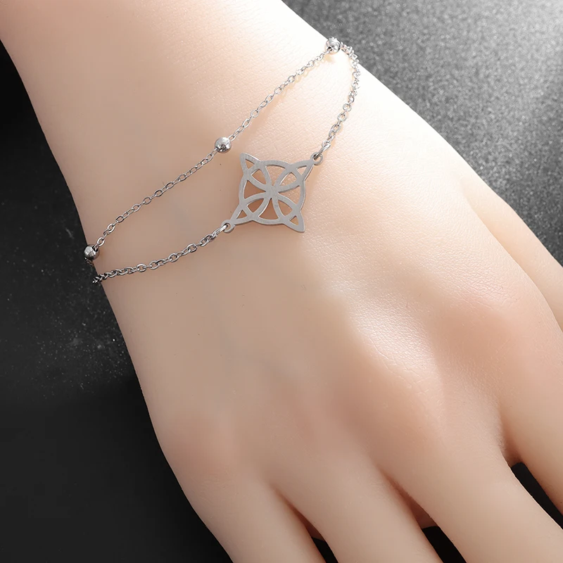 Simple Irish Witchcraft Witch's Knot Stainless Steel Double Layer Adjustable Bracelet Women's Fashion Charm Jewelry