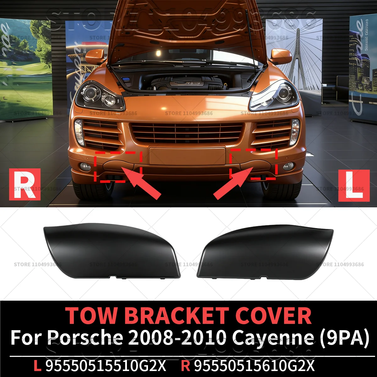 For Porsche 2008 2009 2010 Cayenne GTS S Turbo (9PA) Tow Bracket Cover OEM 95550515510 95550515610 95550515510G2X 95550515610G2X