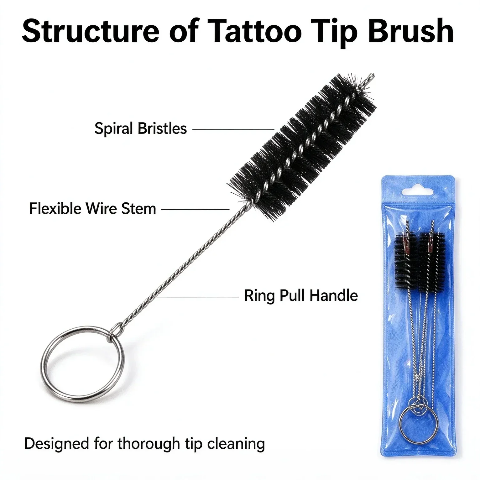 Tattoo tube brush Dirt Jet Remove Cleaning Needles Brushes Cleaner Tools for Automobile Motorcycle ATV Welder Carb Chainsaw