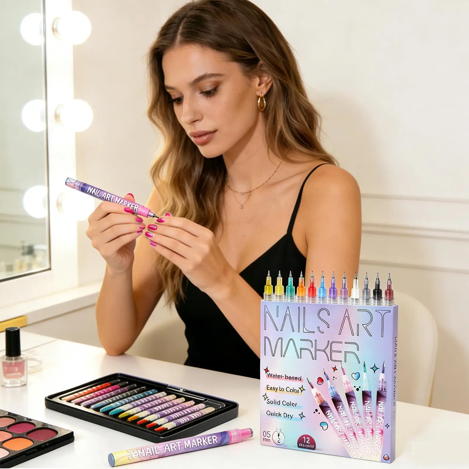 12 Pieces Nails Art Drawing Graffiti Nail Polish Waterproof Painting Liner Pen DIY 3D Abstract Lines Flower Nail Manicure Tools