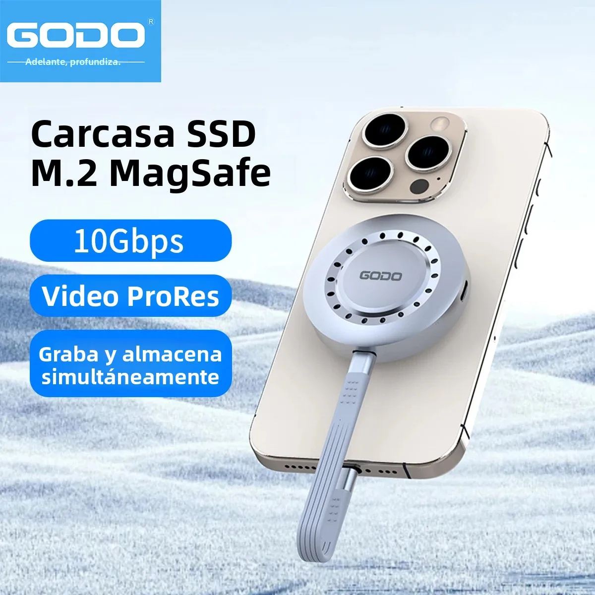 Carcasa Magnética GODO para SSD M.2 2230 NVMe, Estación de Acoplamiento USB-C Portátil para iPhone 15/16 Pro, iPad Pro, ProRes