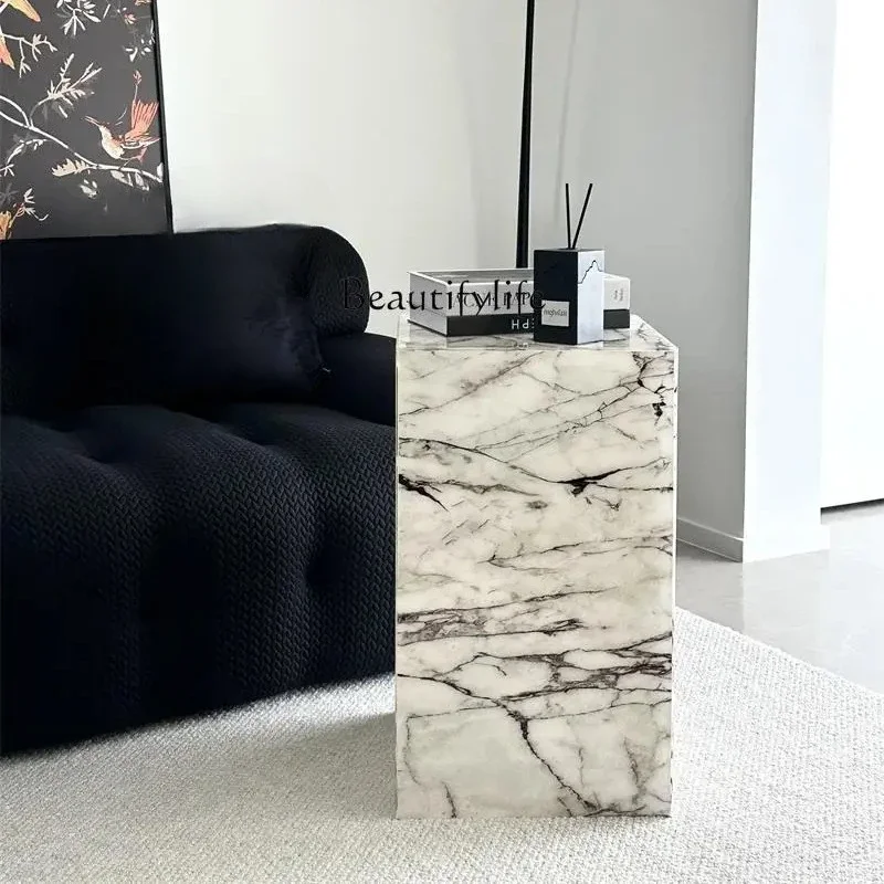 56Acrylic Sofa Side Table Marble Pattern Sculpture Base Table Hallway Bedside Table