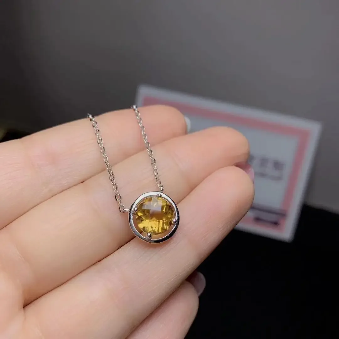 

Fashion Silver Round Crystal Necklace Pendant 8mm VVS Grade Natural Citrine Pendant 925 Silver Citrine Jewelry