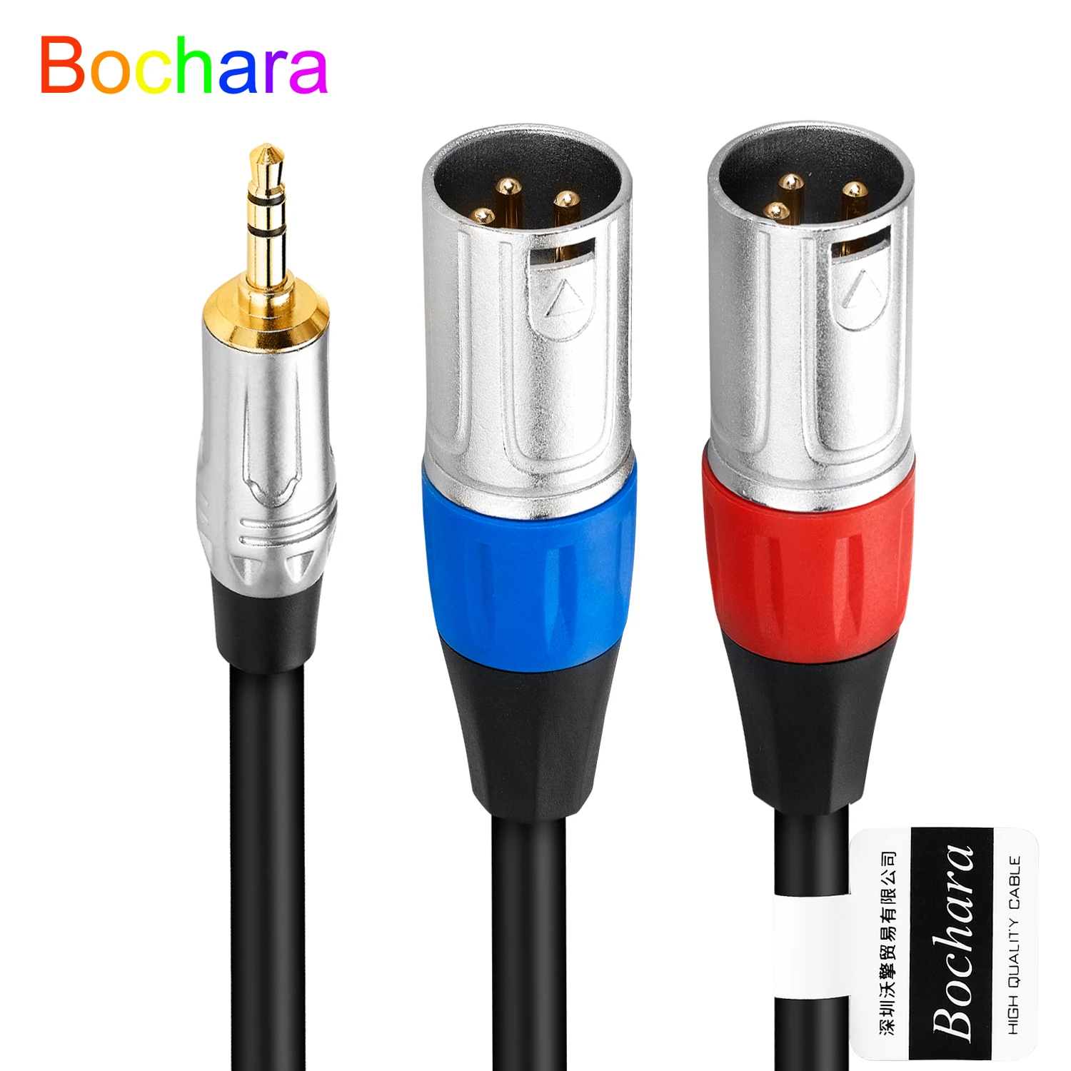 Bochara Gold Plated 3.5mm Stereo Jack TRS  to Dual XLR Male OFC Aux Audio Cable Foil+Braided Shielded For Speakers 1m 2m 3m