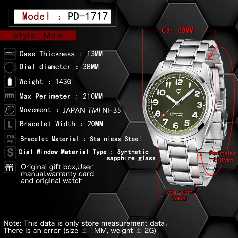 PAGANI DESIGN 2025 New Men Mechanical Watch NH35 Luminous PD1717 Top Brand Pilot Sapphire Glass Waterproof 200M reloj hombre